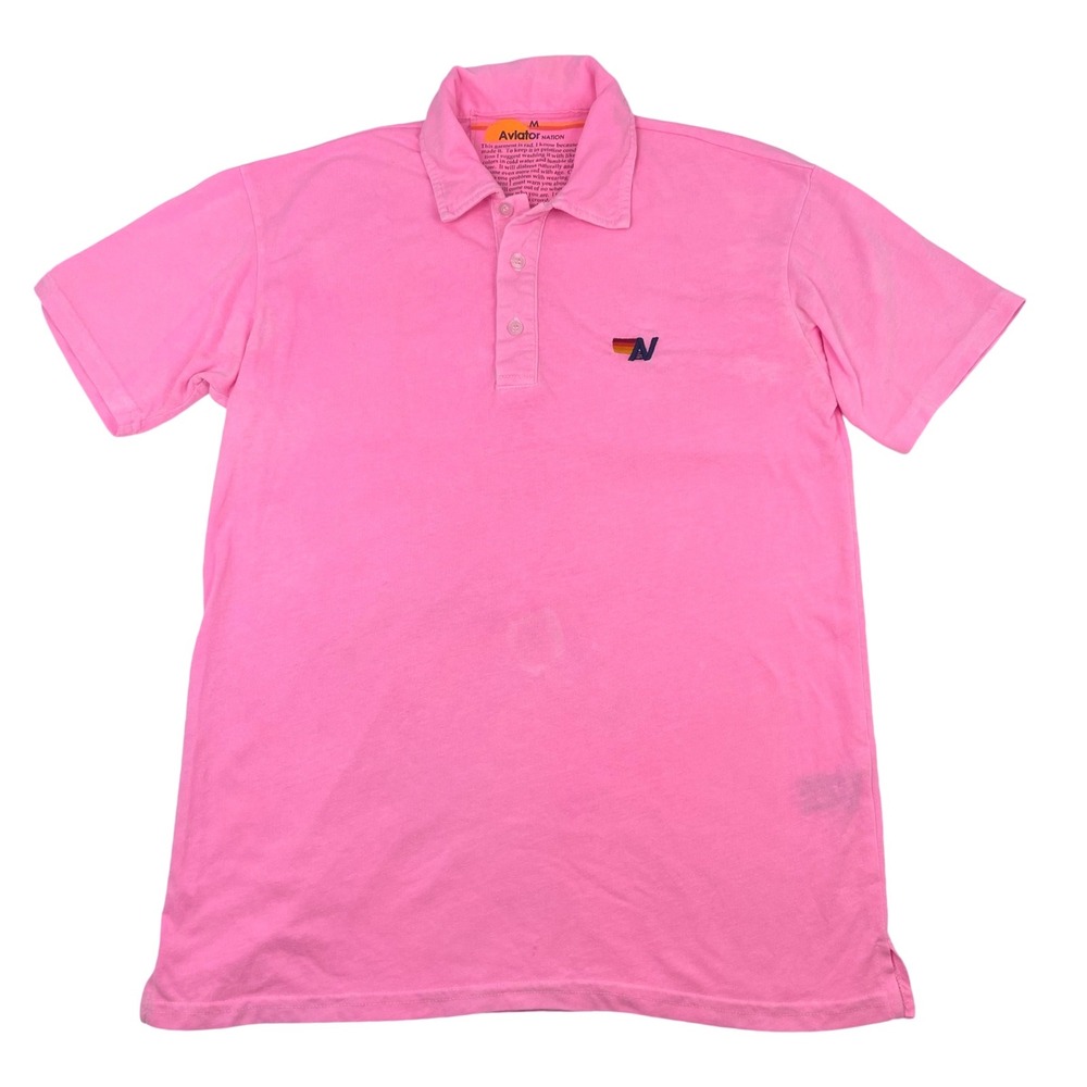 Aviator Nation Men's Neon Pink Polo Shirt Sz M Dye Fades Short Sleeve Thrashed